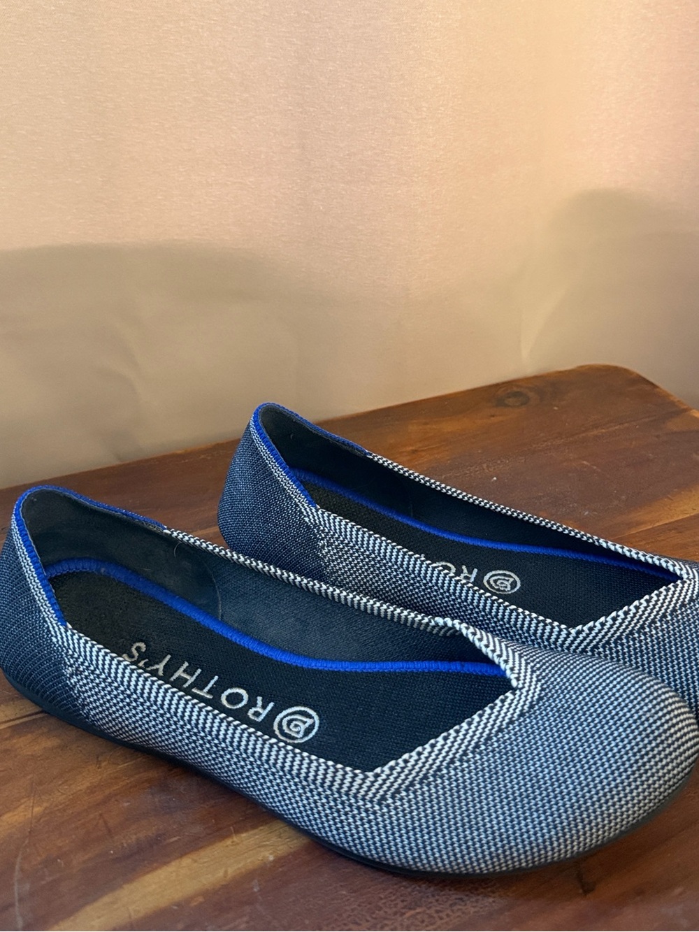Rothy's Navy and White Knit Ballet Flats
